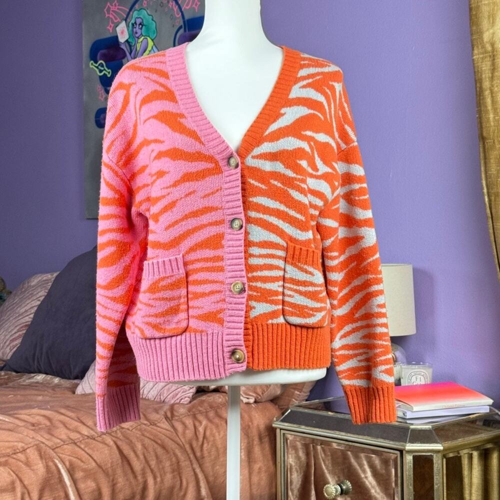 Rachel Antonoff Cardigan Size XL 🛸 Cori Zebra Print Colorblock Sweater